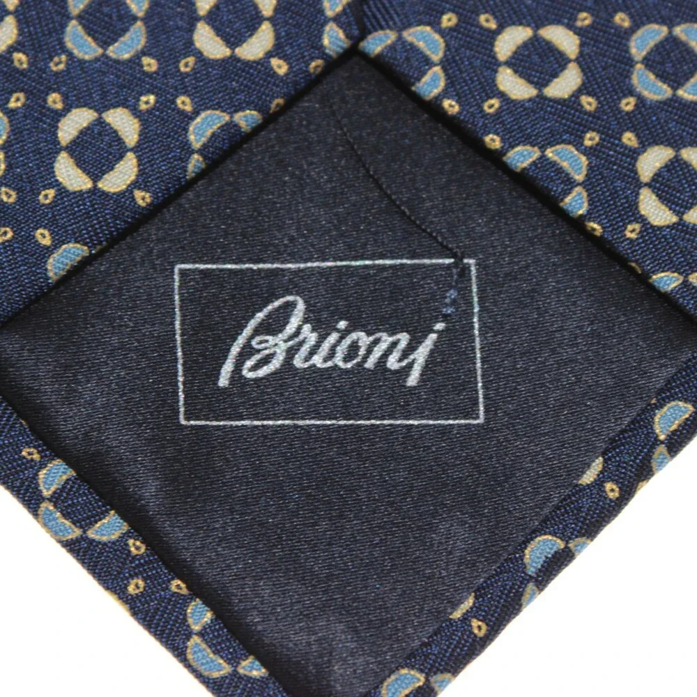 Brioni NWOT Neck Tie in Blue & Yellow Geometric Print 100% Silk Made in Italy